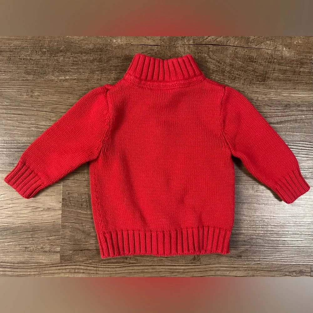 OshKosh B'Gosh Zip Up Sweater Boys Size 9 Months Red Black Train Long Sleeve I28